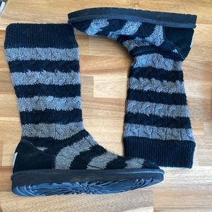 UGG 5822 Cable Knit Striped Black and Gray